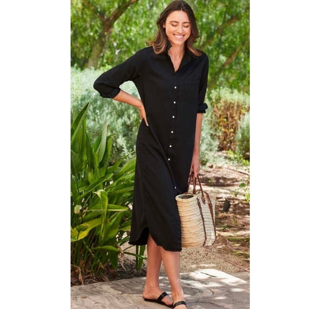 Frank & Eileen Rory Organic Cotton Maxi Shirt Dress LS Relaxed fit Black Size S